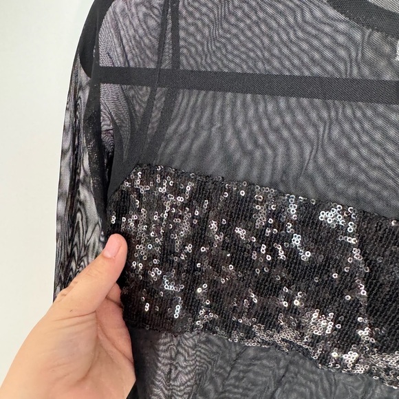 EGR Sequin Blockout Mesh Long Sleeve Full Length Top - Picture 5 of 5